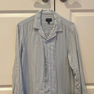 Club Monaco Men's Light Blue Striped Linen Shirt